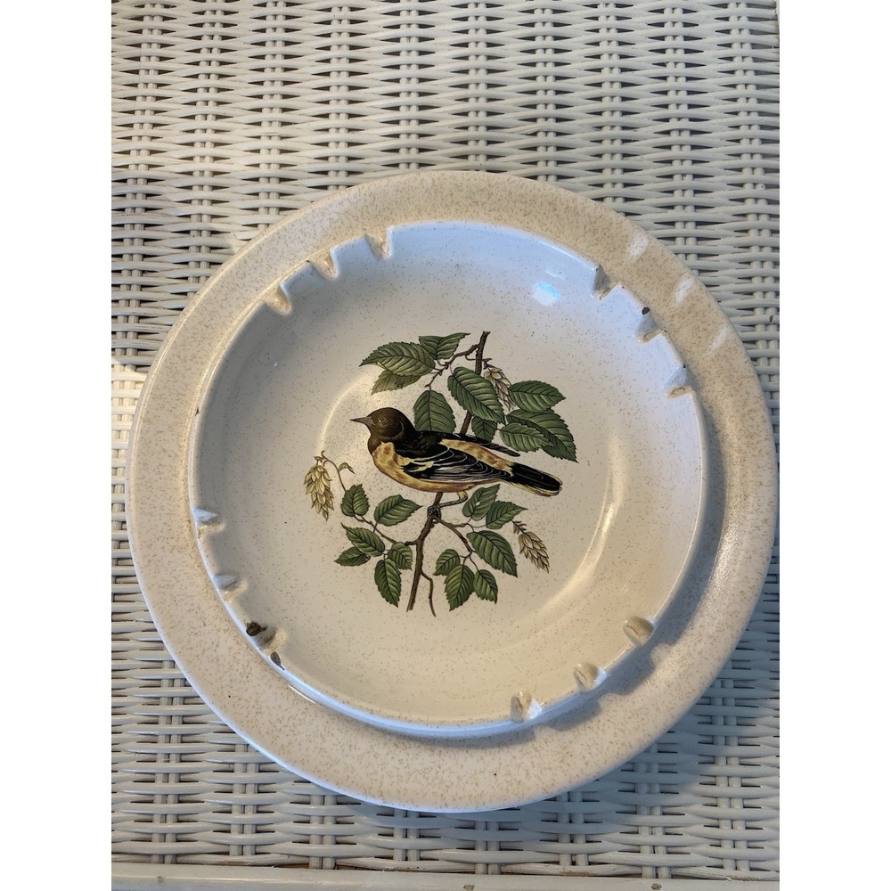 Vintage‎ VTG Hyalyn Pottery Ashtray Black Bird With Yellow Made USA Mid Century